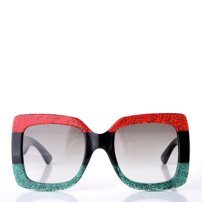 Gucci Square Frame GG0083S Sunglasses Glitter Red Black Green 2 of 8