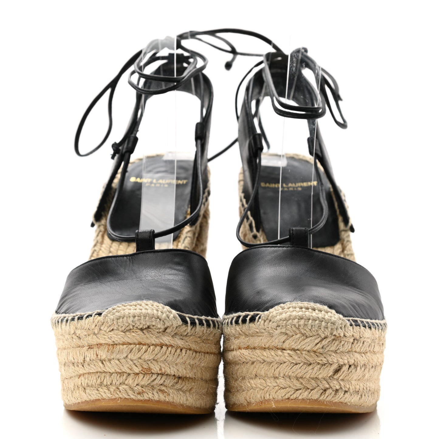 Calfskin Espadrille Lace-Up Wedges 37 Black
