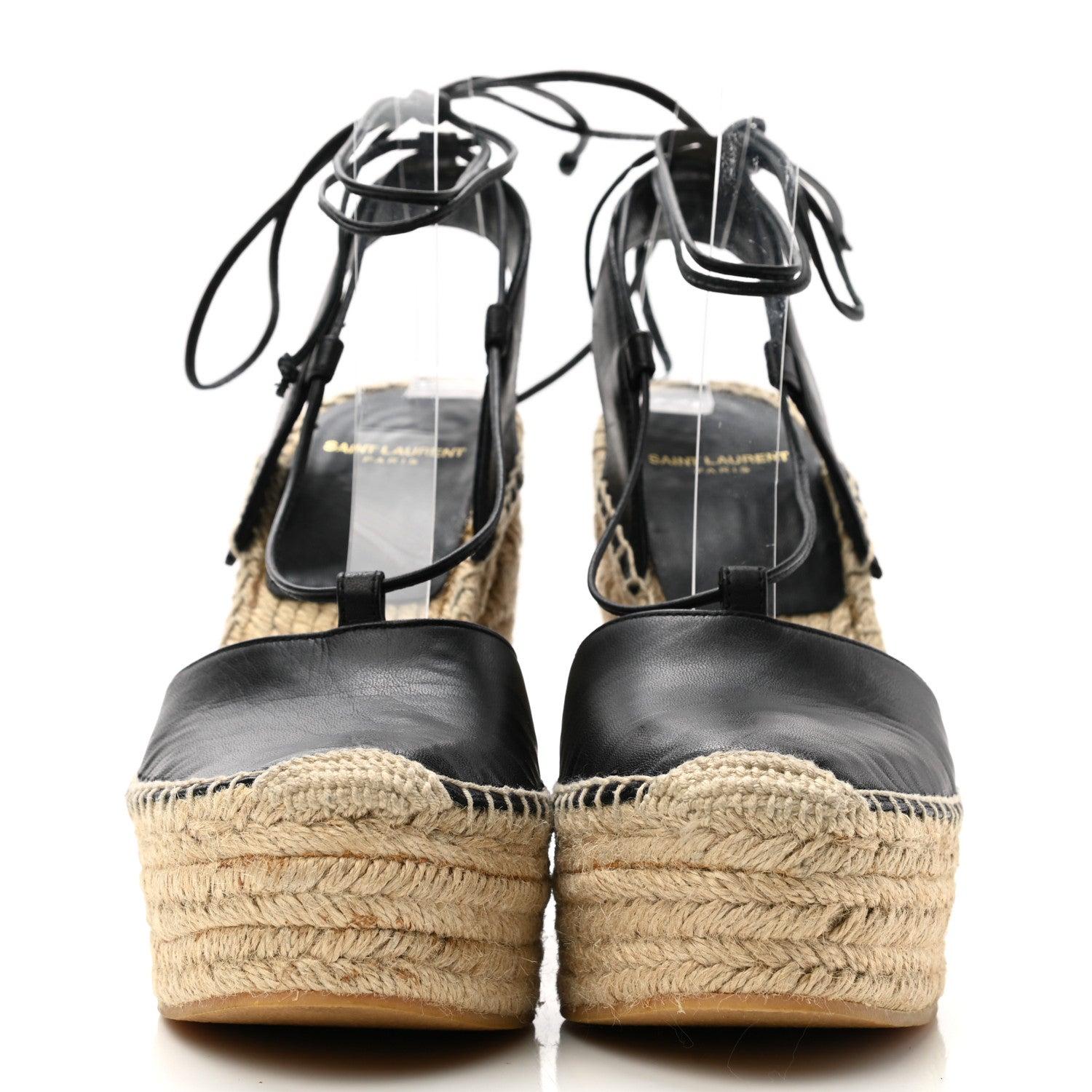 Saint Laurent Calfskin Espadrille Lace-Up Wedges 37 Black 2 of 12