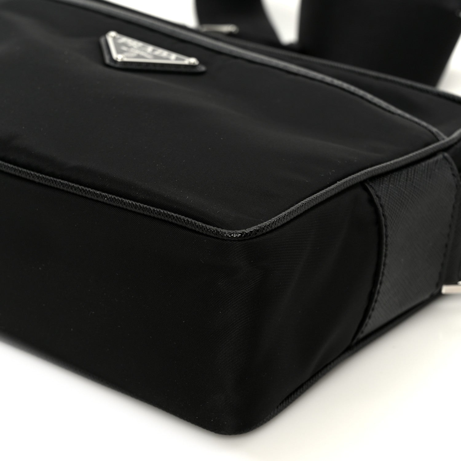 Prada Tessuto Saffiano Pocket Double Zip Shoulder Bag Black