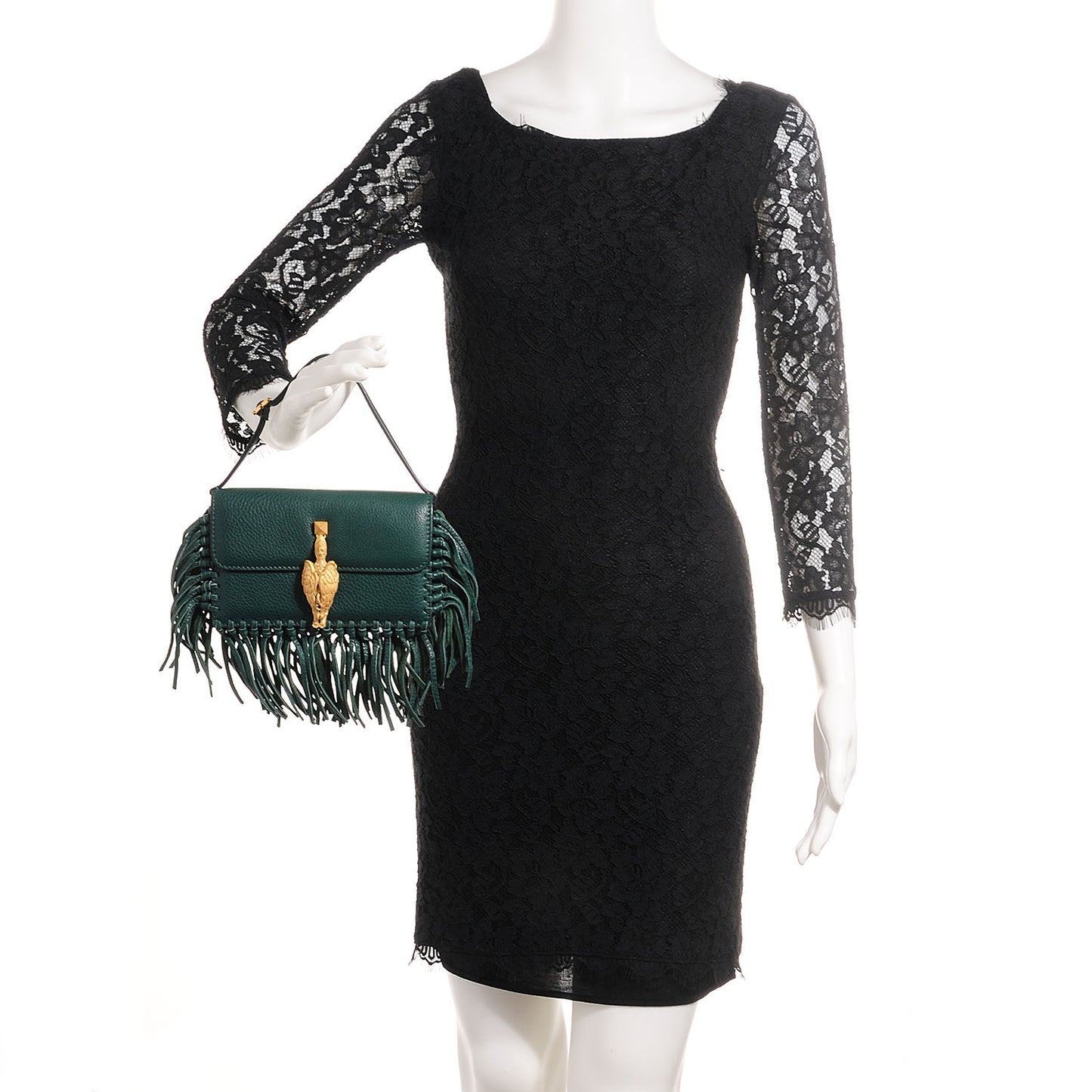 Grained Calfskin Mini C Rockee Scarab Fringe Shoulder Bag Light Emerald