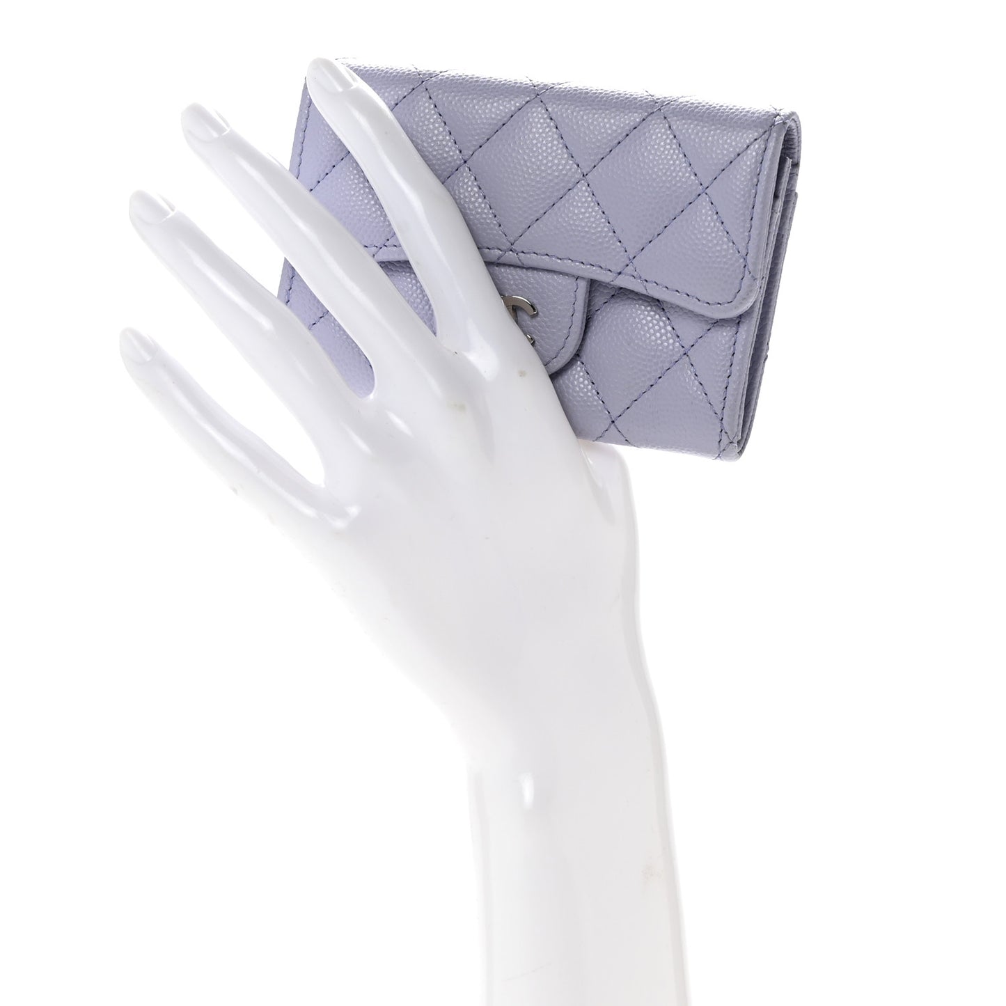 Caviar Quilted Flap Card Holder Wallet Light Purple