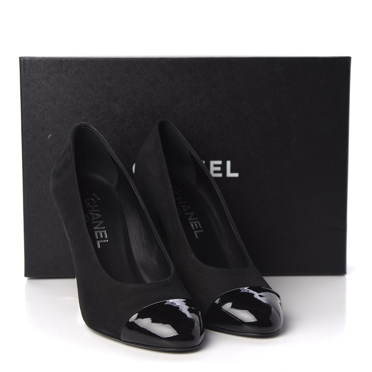 Patent Suede Calfskin Pearl Cap Toe Pumps 36 Black