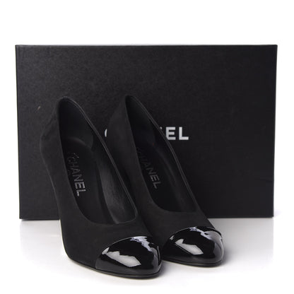 Chanel Patent Suede Calfskin Pearl Cap Toe Pumps 36 Black 9 of 9
