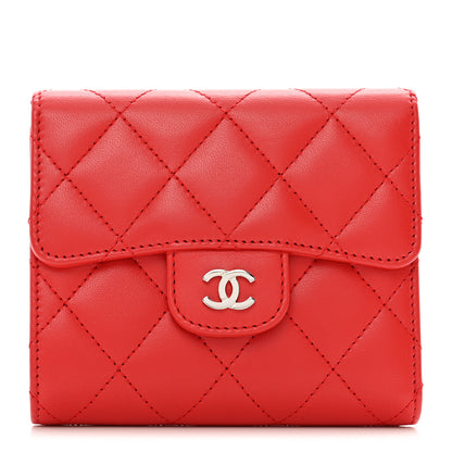 Chanel Lambskin Quilted Compact Flap Wallet Red 1 of 9