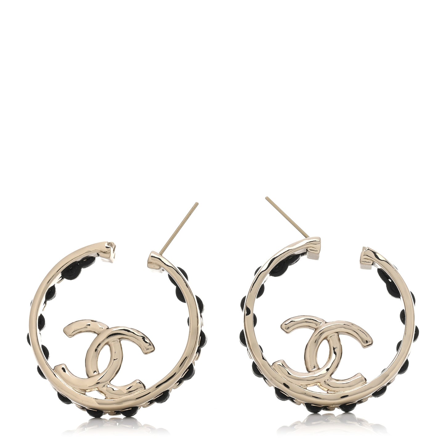 Lambskin CC Chain Hoop Earrings Black Gold