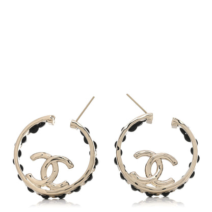 Chanel Lambskin CC Chain Hoop Earrings Black Gold 3 of 4