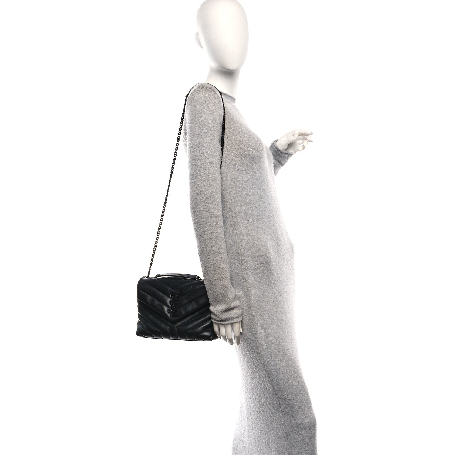 Saint Laurent Calfskin Y Quilted Monogram Monochrome Small Loulou Chain Satchel Black 2 of 10
