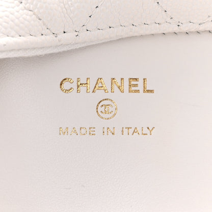 Chanel Shiny Caviar Quilted Bow Pouch Hobo White 6 of 11