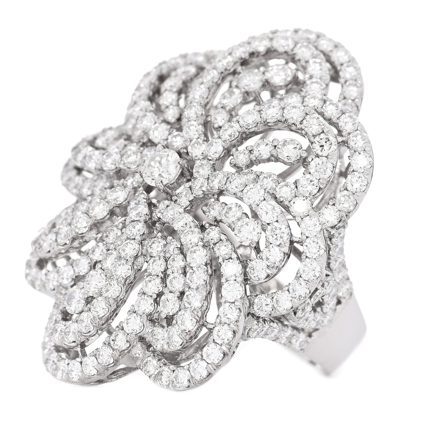 18K White Gold Diamond 5.85ctw Flower Cocktail Ring 54 7