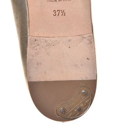 Chanel Metallic Lambskin Caviar CC Cap Toe Ballerina Flats 37.5 Light Gold 9 of 11