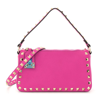 Valentino Garavani Pebbled Calfskin Small Rockstud Flip Lock Shoulder Bag Pink PP 1 of 9