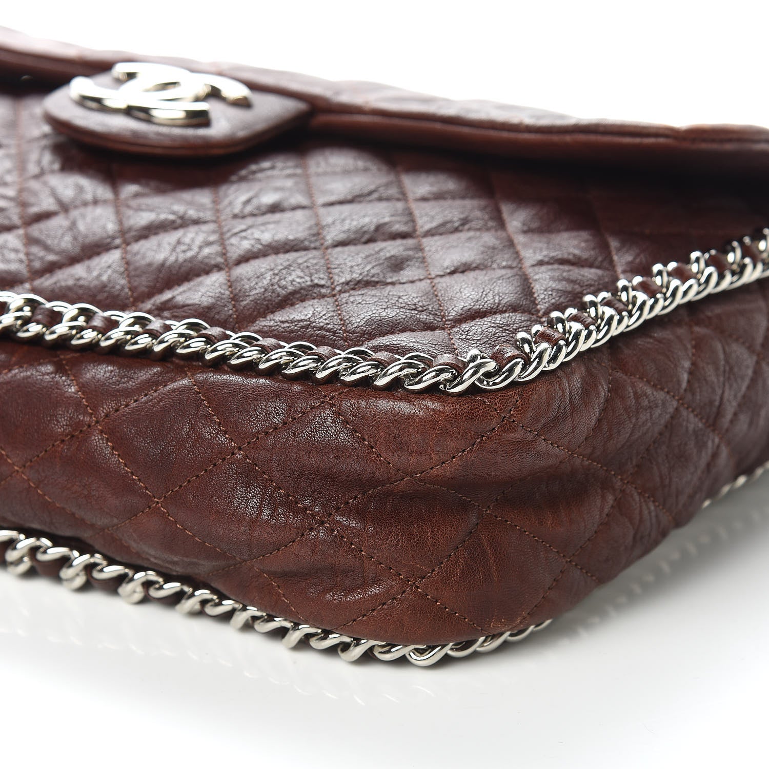 Chanel Crumpled Lambskin Quilted Maxi Chain Around Flap Dark Brown 9 of 10