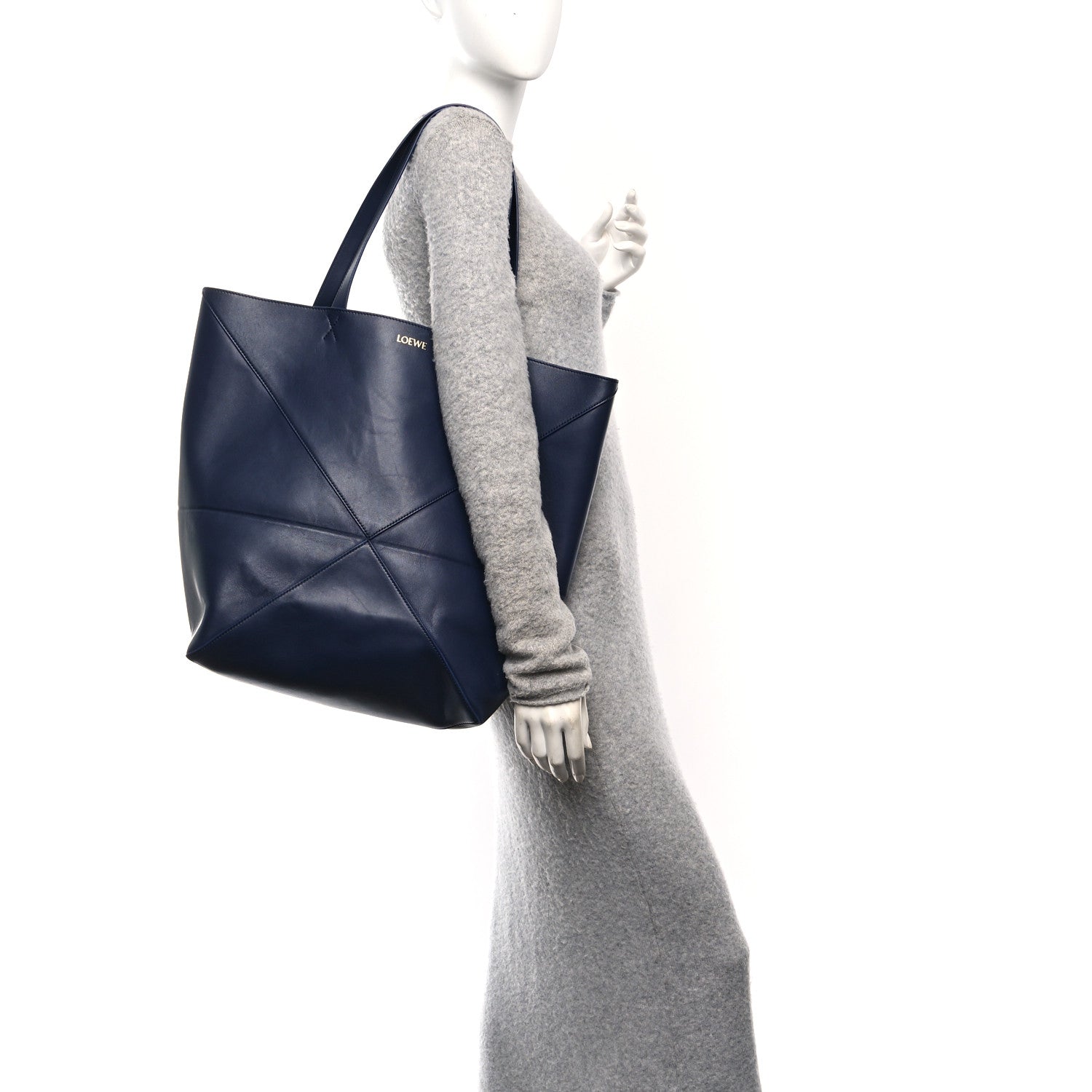 Loewe Shiny Calfskin Large Puzzle Fold Tote Abyss Blue 2 of 10