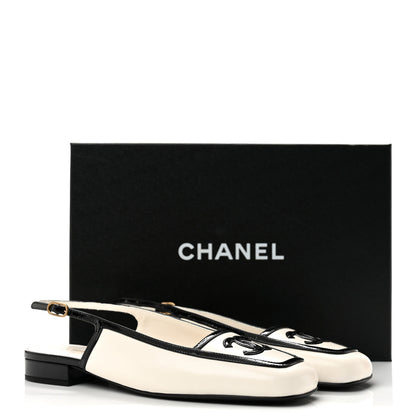Chanel Lambskin Patent Calfskin CC Slingback Sandals 37 White Black 11 of 11
