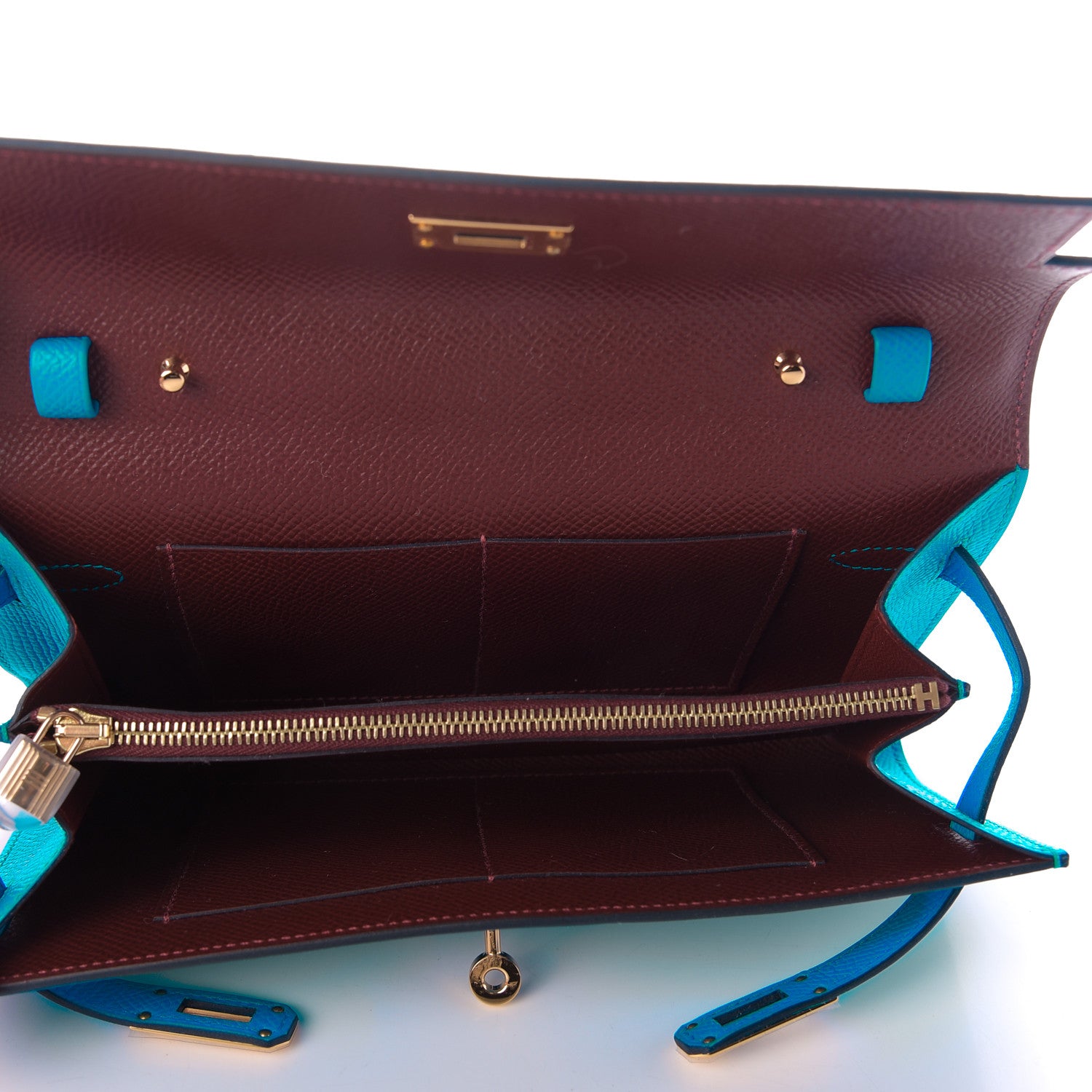 Hermes Epsom Kelly Wallet To Go Bleu Frida Bordeaux 5 of 9