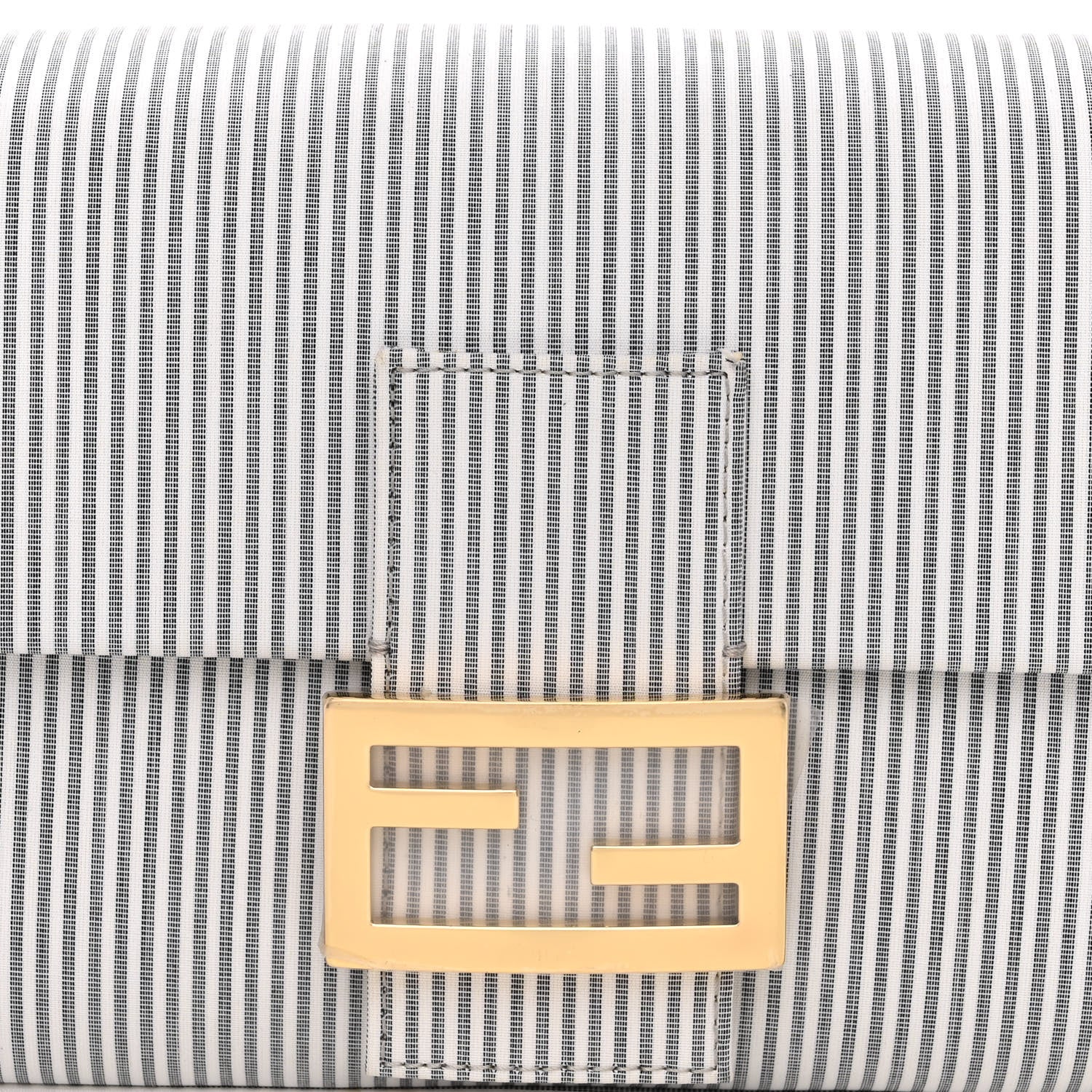 Fendi Cotton Cuoio Bretagna Striped Baguette Grigio White Black 9 of 12