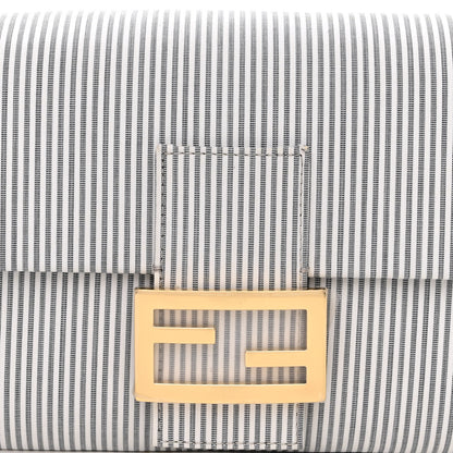 Fendi Cotton Cuoio Bretagna Striped Baguette Grigio White Black 9 of 12