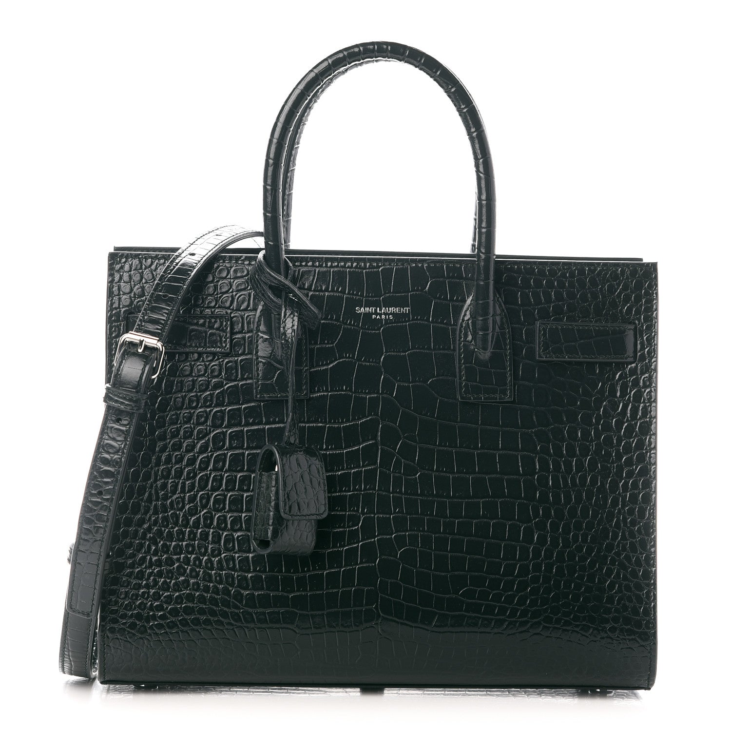 Saint Laurent Calfskin Crocodile Embossed Baby Sac De Jour Dark Leaf 1 of 9