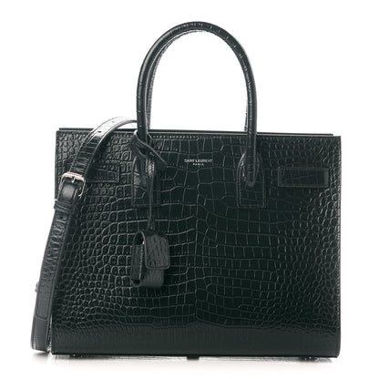 Saint Laurent Calfskin Crocodile Embossed Baby Sac De Jour Dark Leaf 1 of 9