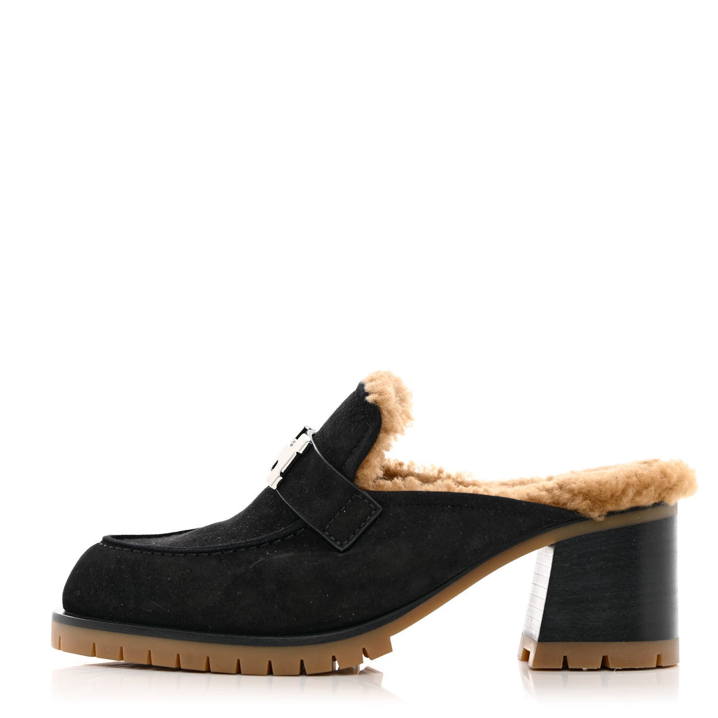 Suede Goatskin Woolskin Flore 60 Mules 37 Black Camel