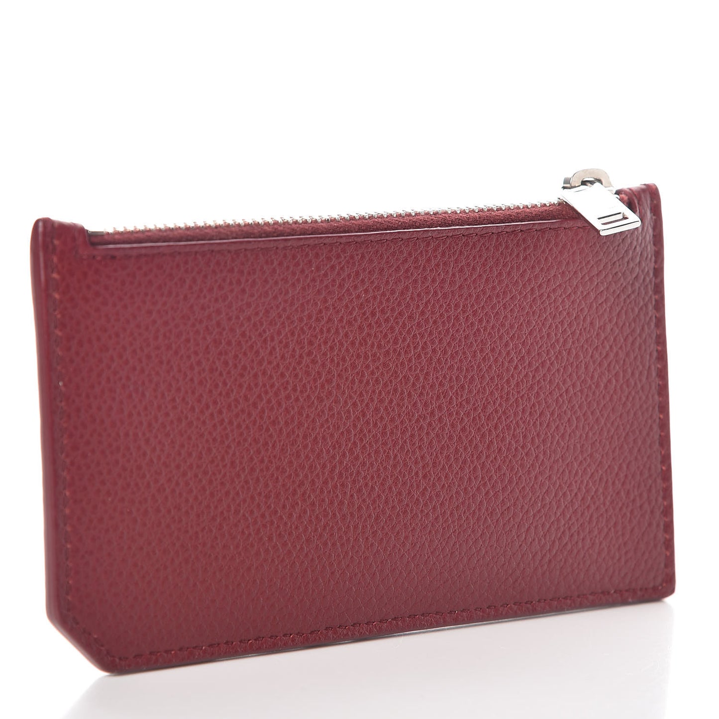 Grained Calfskin 5 Fragments Zip Pouch Card Holder Burgundy