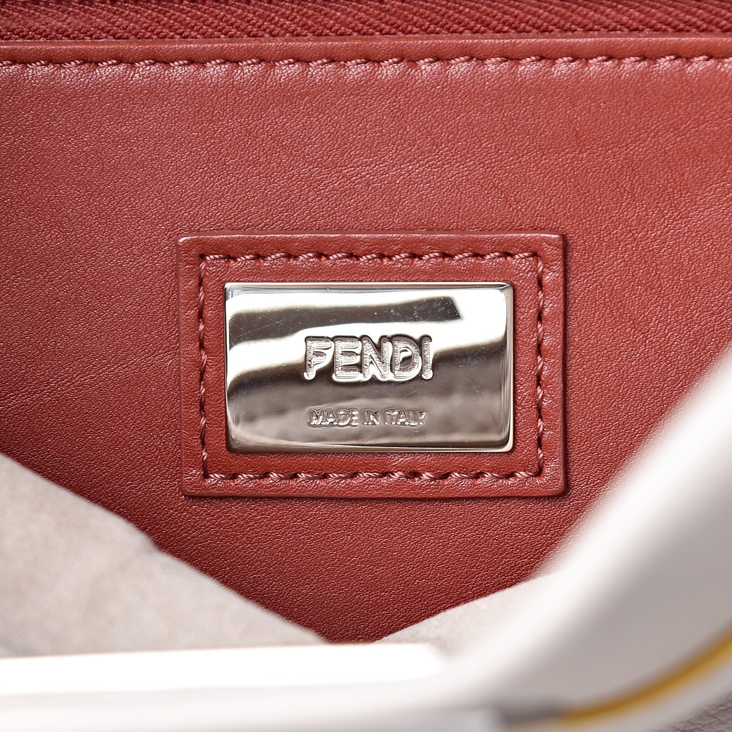 Fendi Vitello Seta Burro Medium Peekaboo Iconic Satchel Grigio Polvere Mattone 8 of 16