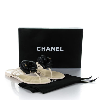 Chanel Jelly Camellia Thong Sandals 38 Ivory Black 8 of 8