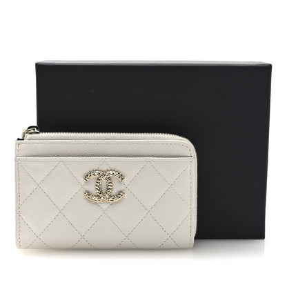Chanel Caviar Quilted CC Logo Zip Around Card Holder White 8 of 8