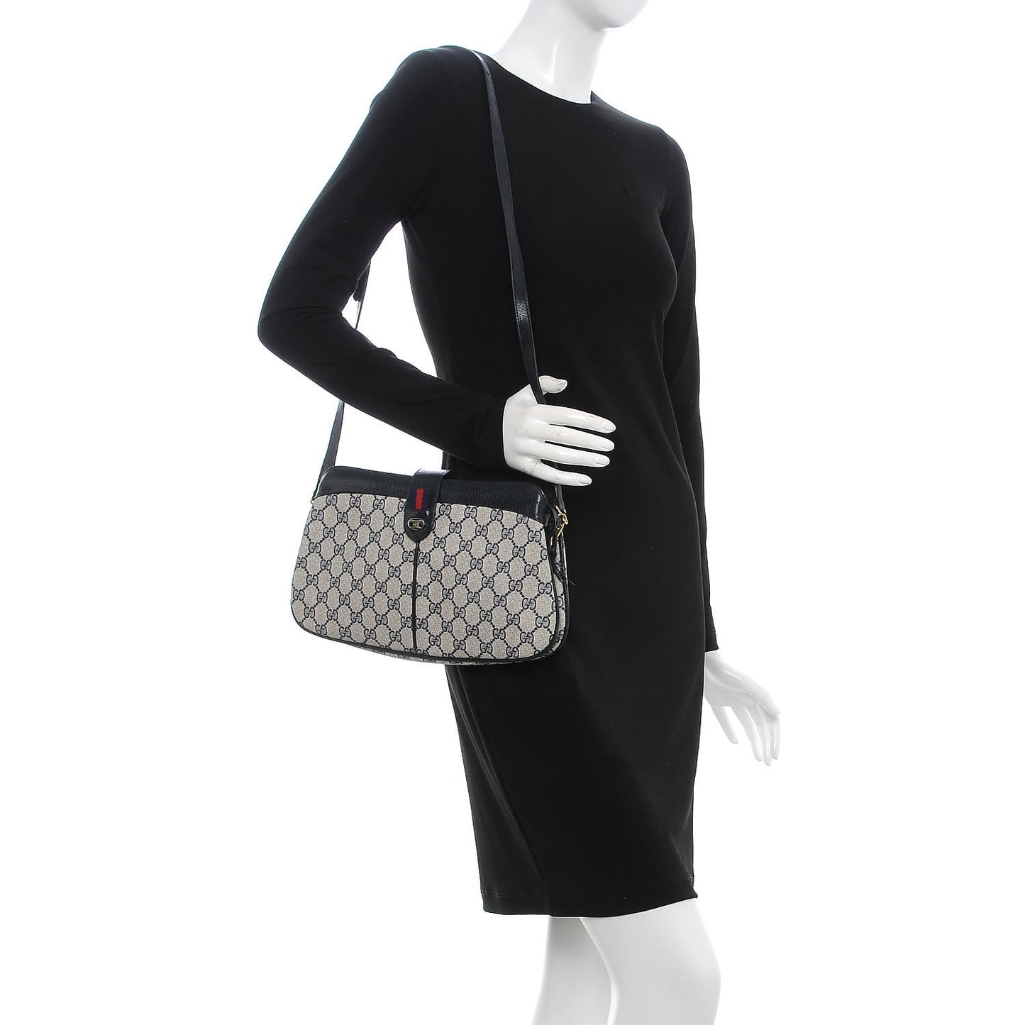 GG Plus Monogram Web Shoulder Bag Navy