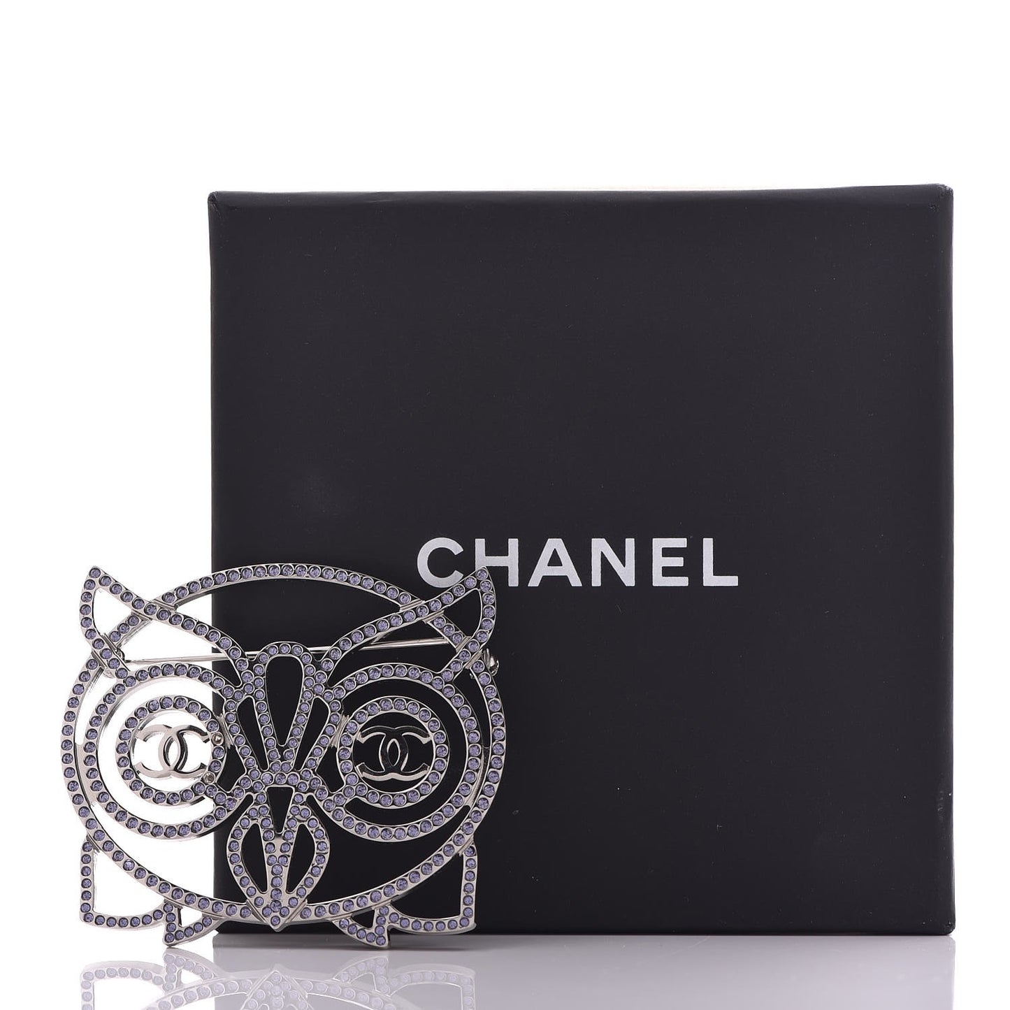 Strass Crystal Owl CC Brooch Purple
