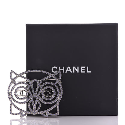 Chanel Strass Crystal Owl CC Brooch Purple 6 of 6