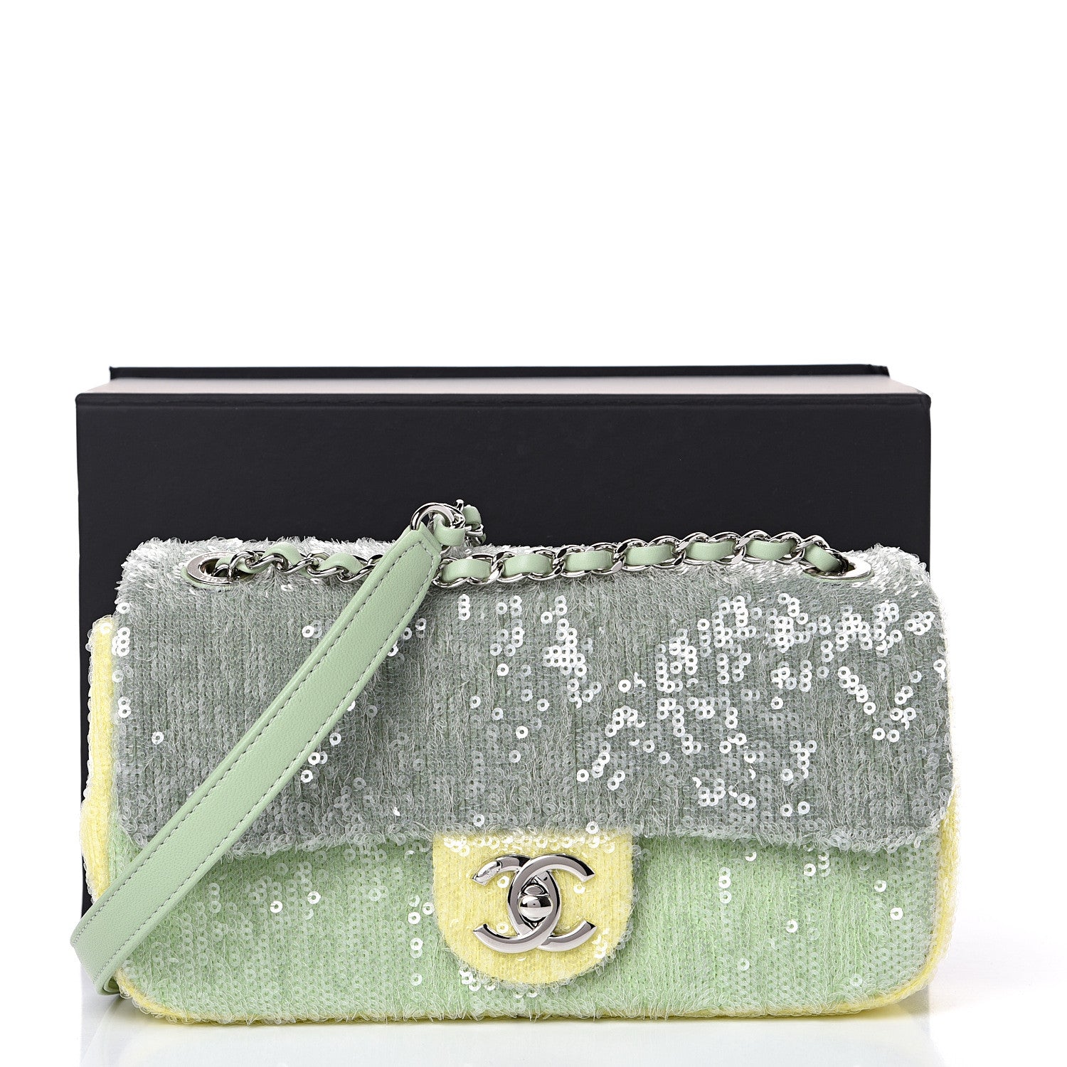 Chanel Sequin Mini Waterfall Flap Green Light Green Yellow 10 of 10