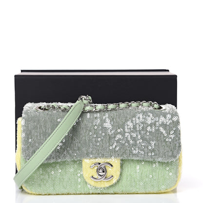 Chanel Sequin Mini Waterfall Flap Green Light Green Yellow 10 of 10