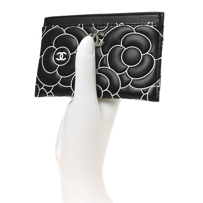 Chanel Lambskin Camellia Embossed Card Holder Black White 2 of 9