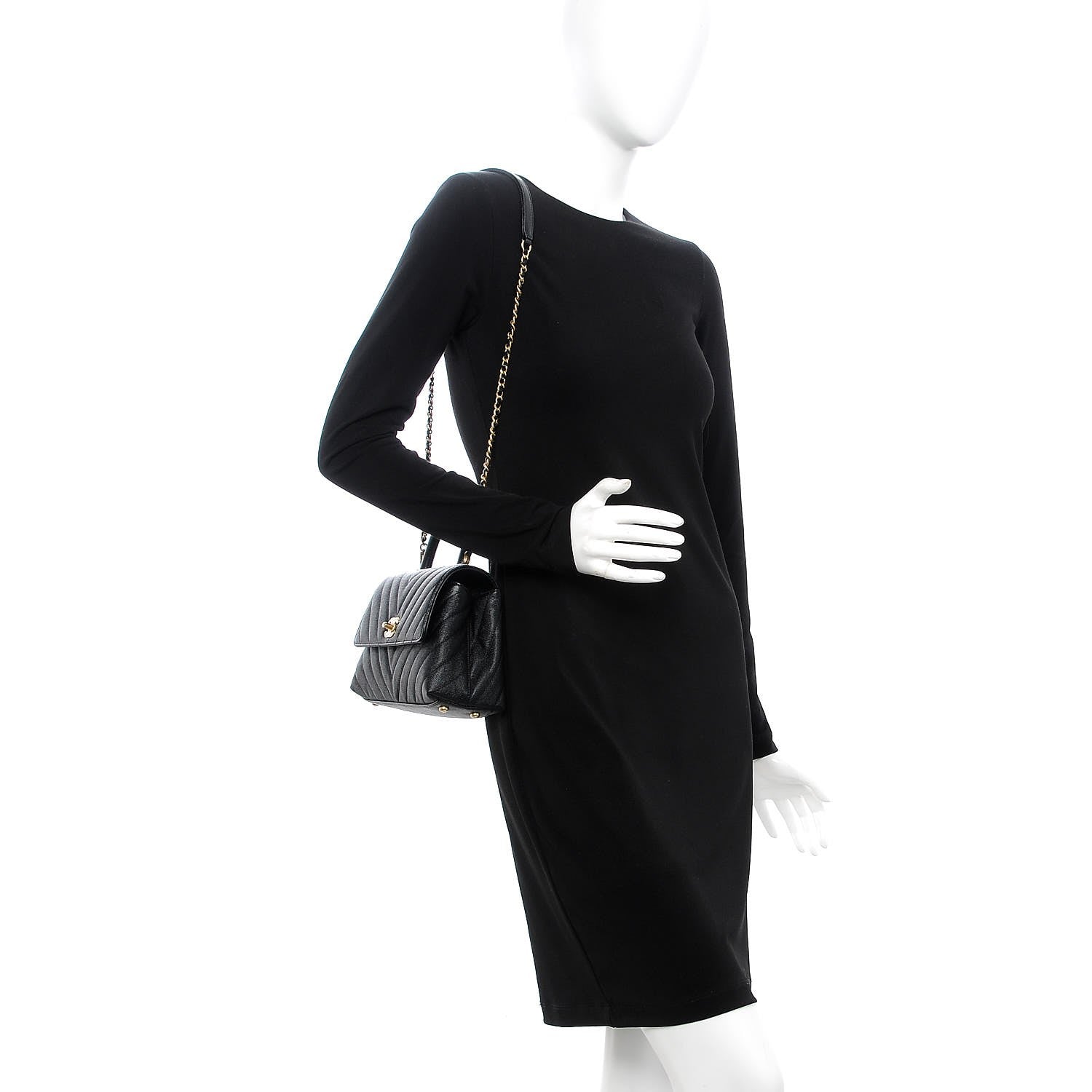 Chanel Caviar Chevron Quilted Mini Coco Handle Flap Black 2 of 8