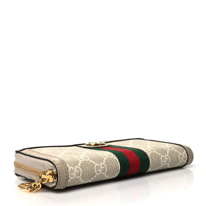 Gucci GG Supreme Monogram Textured Dollar Calfskin Web Ophidia Zip Around Wallet Beige Mystic White Oatmeal 4 of 10