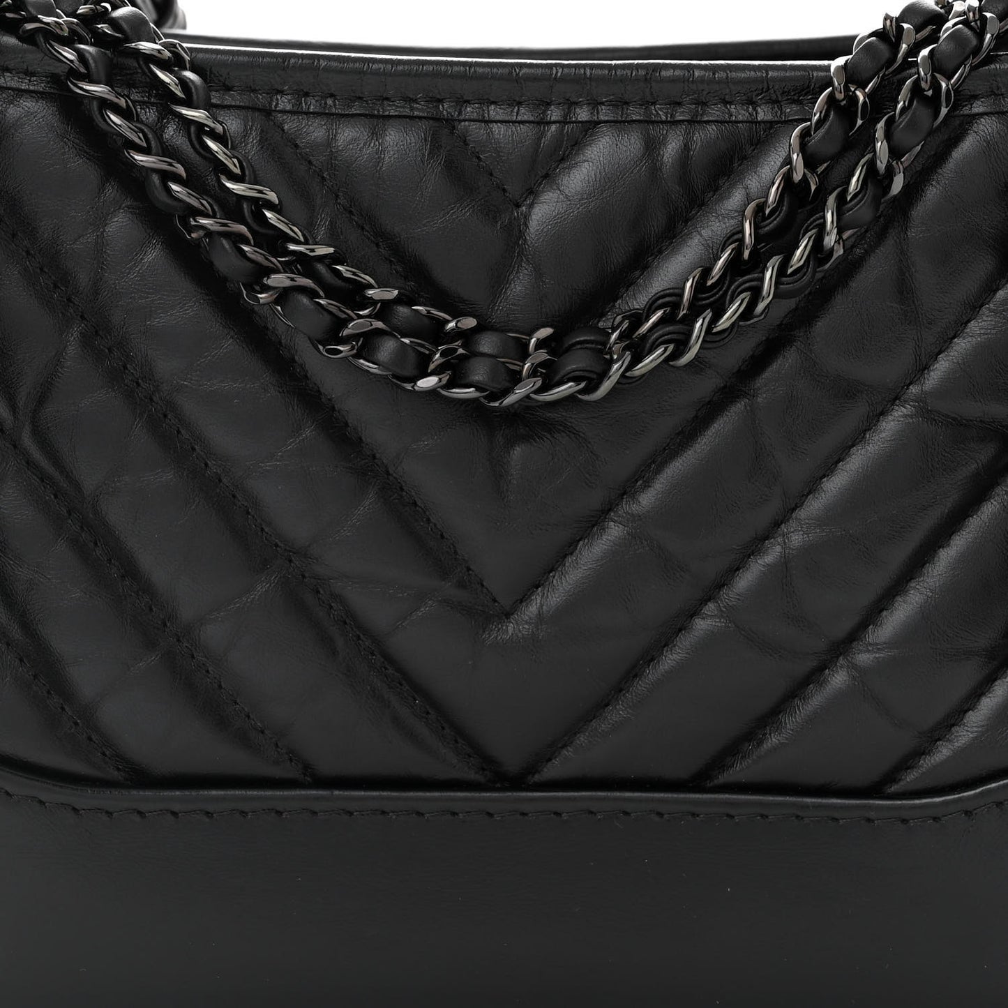 Aged Calfskin Chevron Quilted Small Gabrielle Hobo So Black