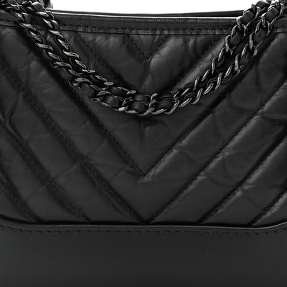 Chanel Aged Calfskin Chevron Quilted Small Gabrielle Hobo So Black 8 of 10