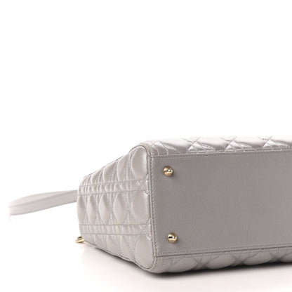 Christian Dior Pearly Lambskin Cannage Medium Lady Dior Grey 9 of 19