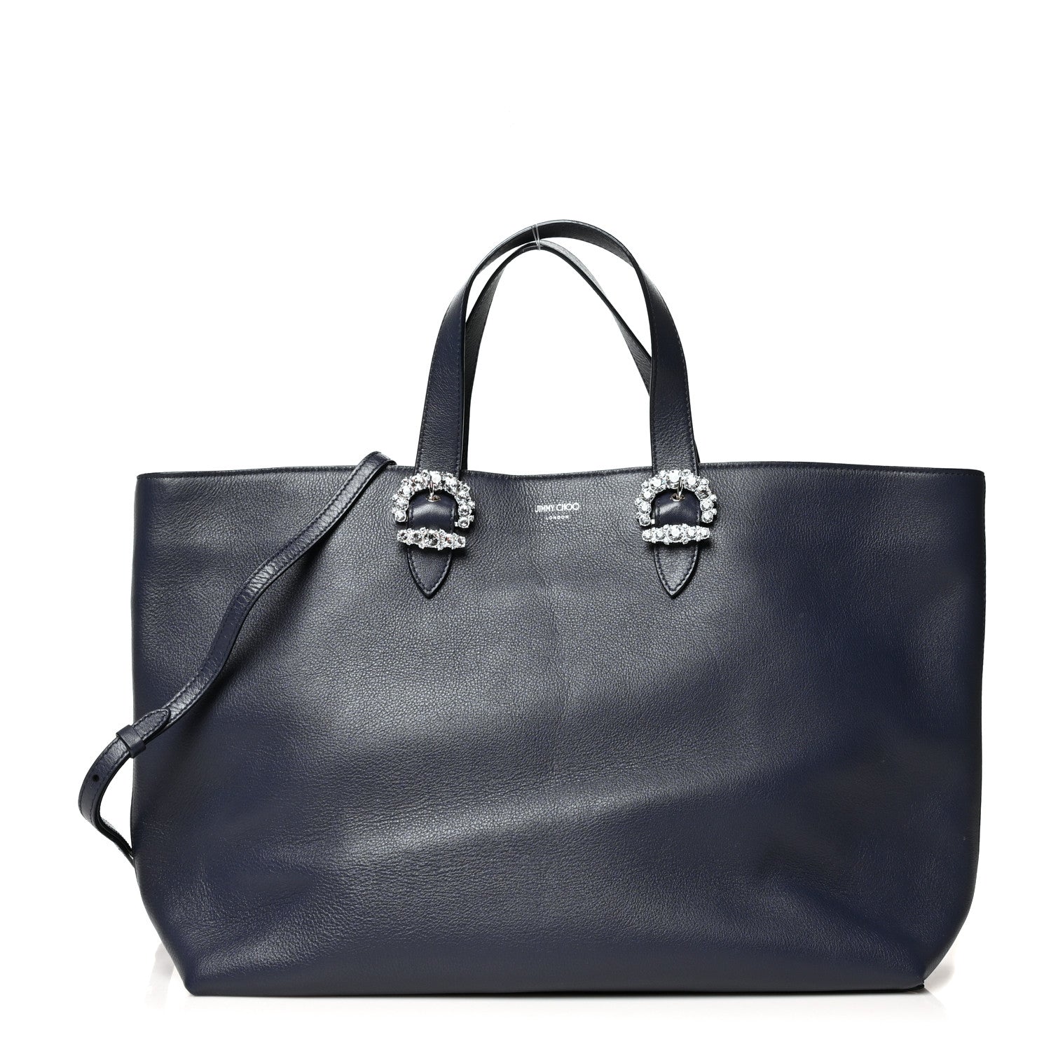 Jimmy Choo Calfskin Crystal Buckle Shopping Tote Navy Blue 1 of 9
