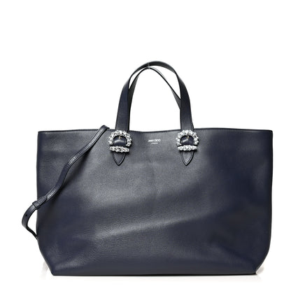 Jimmy Choo Calfskin Crystal Buckle Shopping Tote Navy Blue 1 of 9