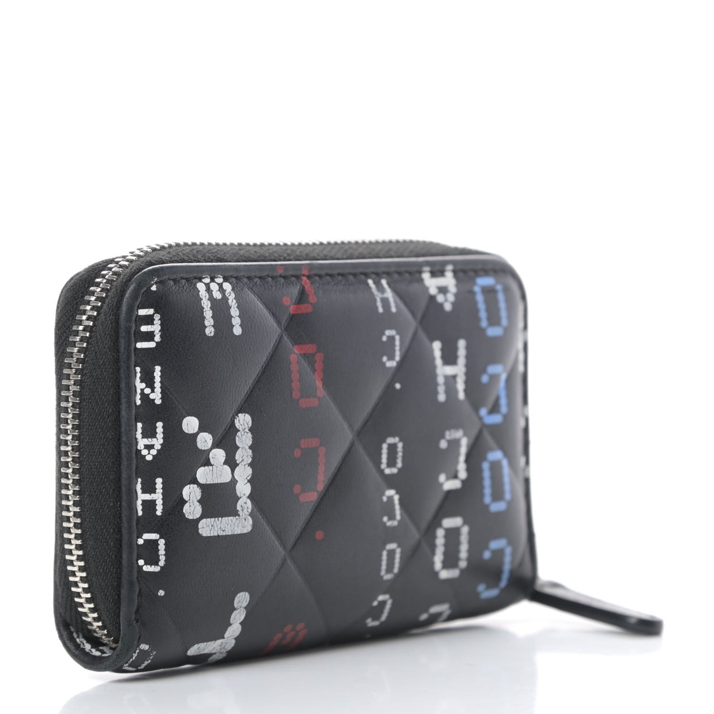 Lambskin Quilted Data Center Zip Around Coin Purse Wallet Black