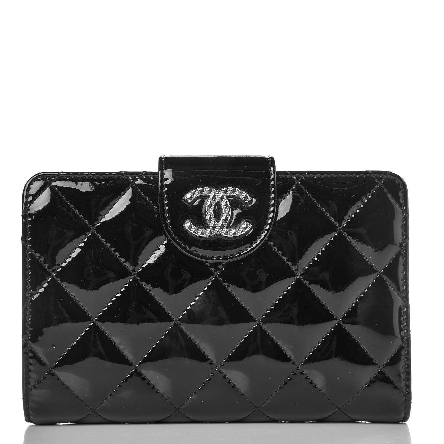Chanel Patent Quilted Brilliant Zipped Pocket Wallet Black 1 of 9