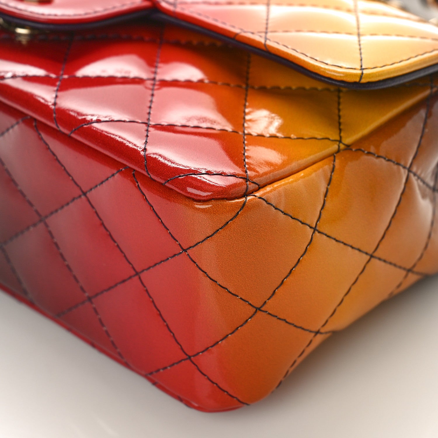 Chanel Shaded Patent Calfskin Quilted Mini Rectangular Flap Red Yellow Dark Purple 9 of 9