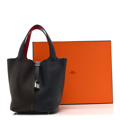 Hermes Taurillon Clemence Casaque Picotin Lock 22 MM Bleu Nuit Framboise Rouge Sellier 11 of 11