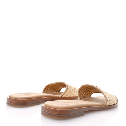 Prada Raffia Metal Triangle Logo 10mm Slide Sandals 36.5 Naturale 5 of 7