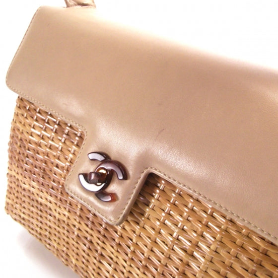 Vintage Straw Bag w/Tortoise CC Lock