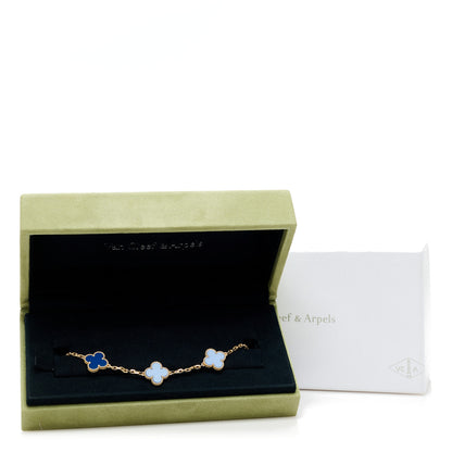Van Cleef & Arpels 18K Yellow Gold Blue Agate 5 Motifs Vintage Alhambra Bracelet 5 of 5