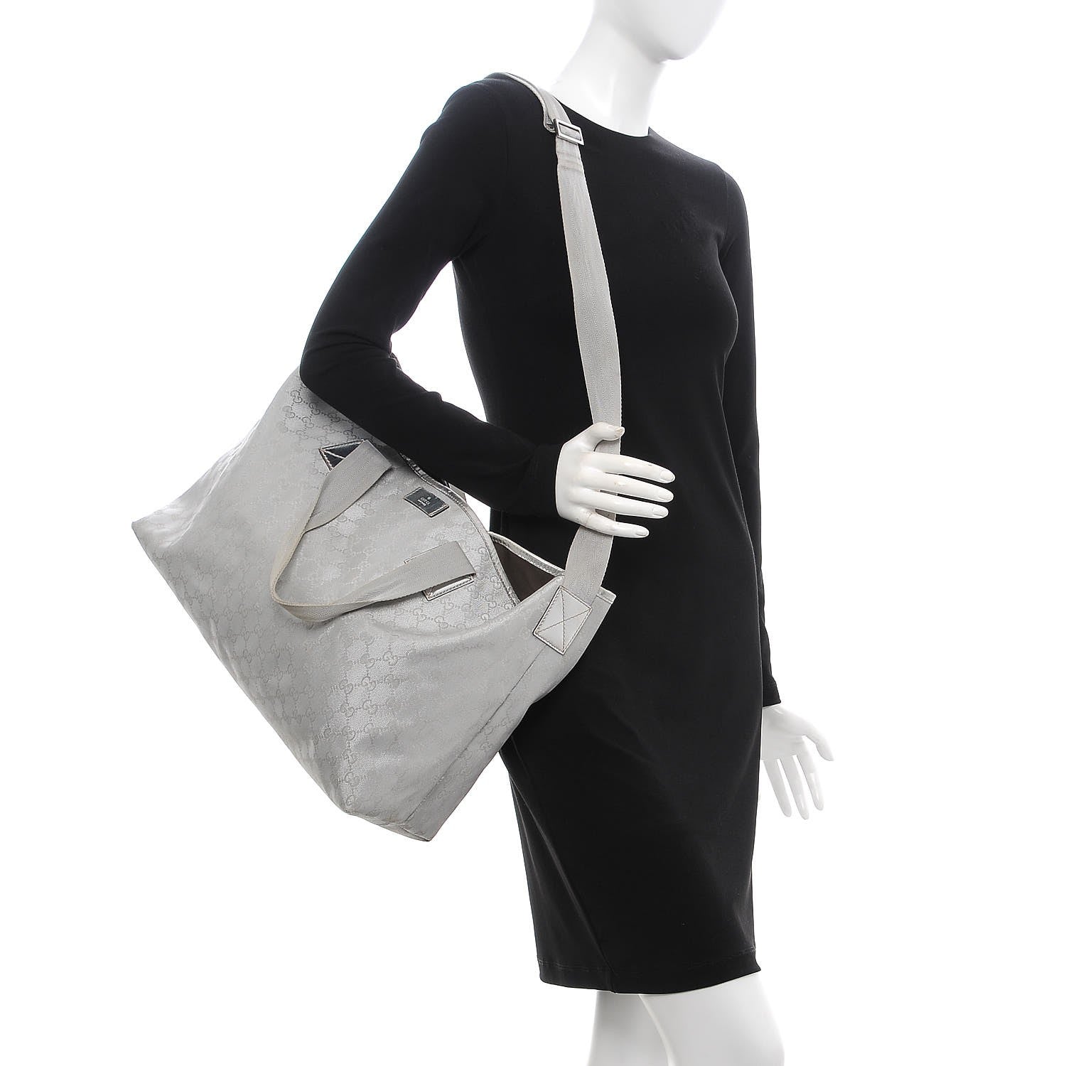Gucci Metallic Monogram Travel Bag Silver 2 of 19